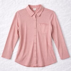 Belle by Kim Gravel Slub Knit Button Up Shirt Mauve New XXS